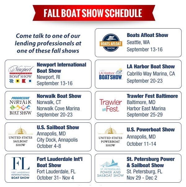 Summer is coming to an end and we are gearing up for amazing Boating Shows around the country this Fall season. We are looking forward to seeing you at one of these boating shows.